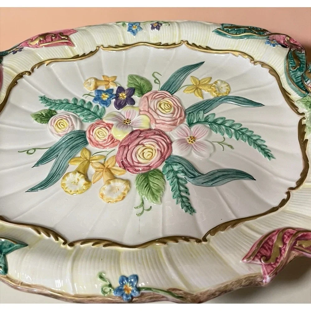 Fitz & Floyd Woodland Spring Large Oval Embossed‎ Serving Platter Floral Flowers